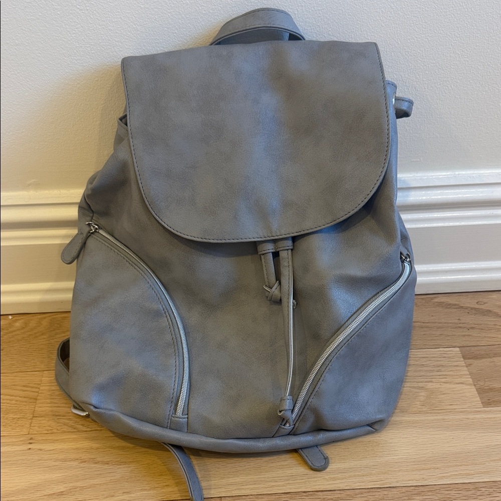 Gray Leather Backpack